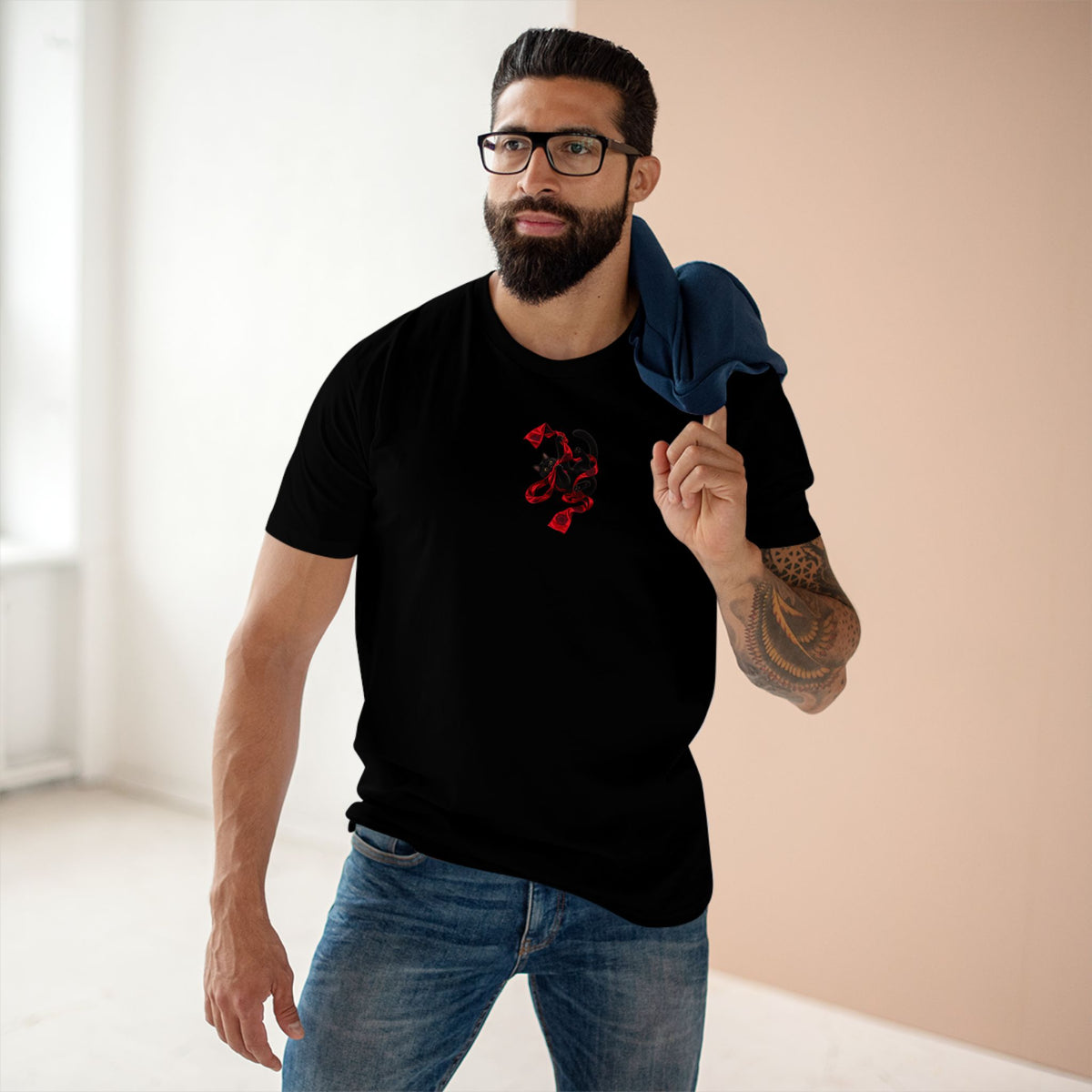The Sash Master — Black Cat Playing with Red Sash Graphic Tee