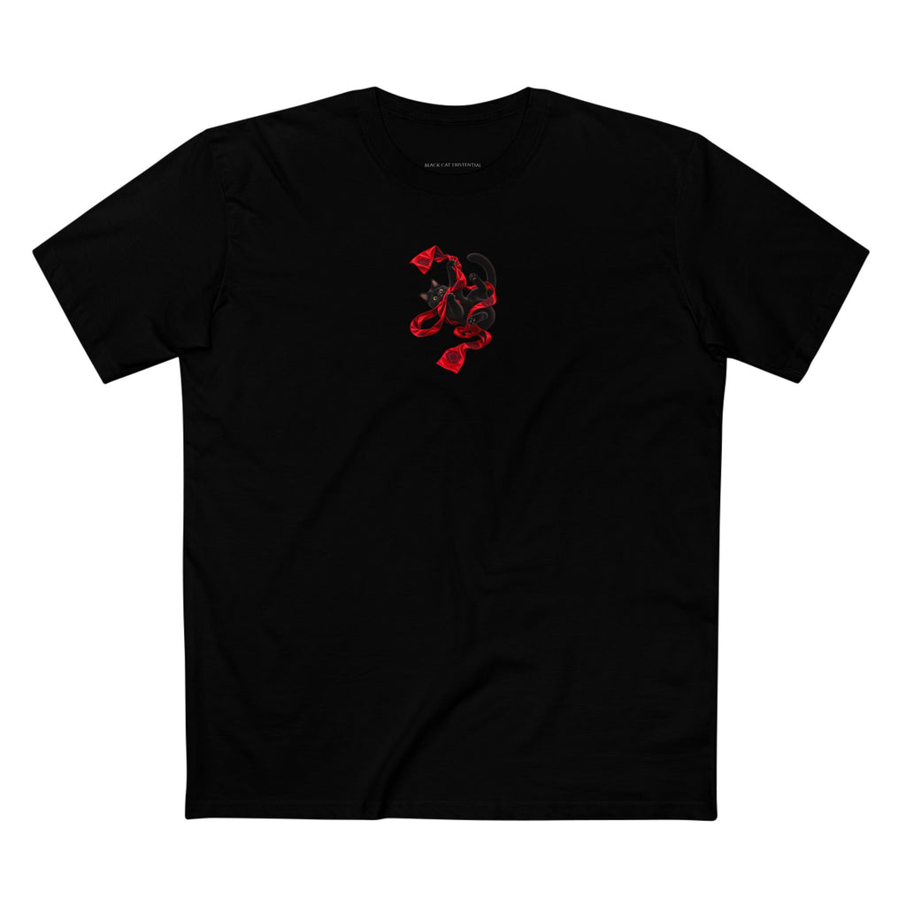 The Sash Master — Black Cat Playing with Red Sash Graphic Tee