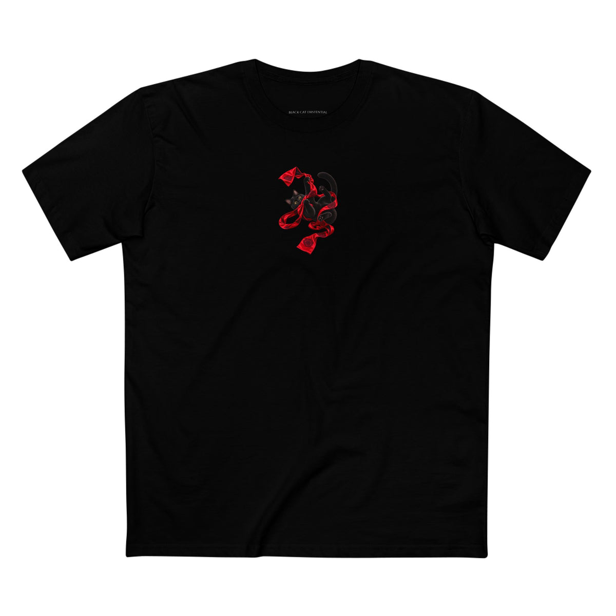 The Sash Master — Black Cat Playing with Red Sash Graphic Tee