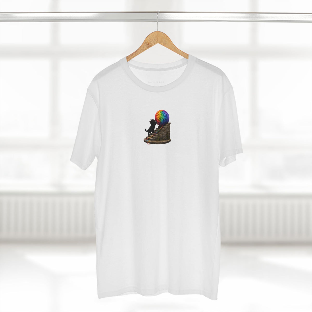 The Existentialist — Sisyphean Black Cat Pushing Yarn Giant Ball Graphic Tee